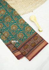 Kalanjali chanderi silk cotton kalamkari floral prints - Teal green